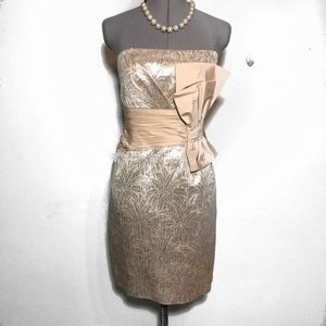 BCBG Gold & Silver Strapless Silk Cocktail Dress 6